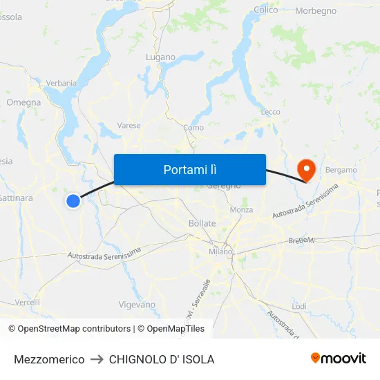 Mezzomerico to CHIGNOLO D' ISOLA map