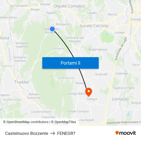 Castelnuovo Bozzente to FENEGR? map