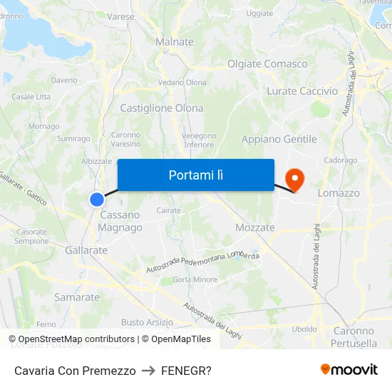 Cavaria Con Premezzo to FENEGR? map