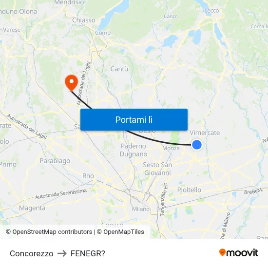 Concorezzo to FENEGR? map
