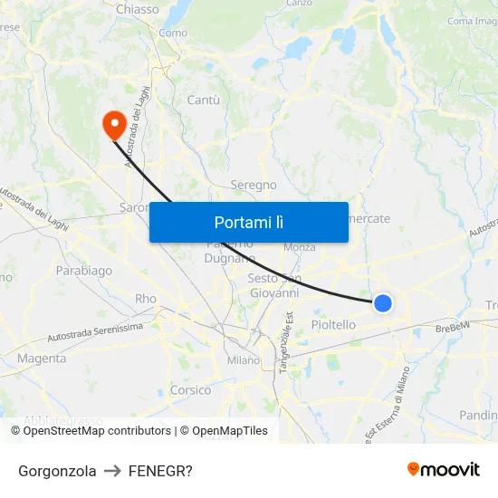 Gorgonzola to FENEGR? map