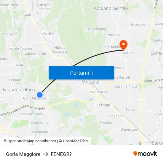 Gorla Maggiore to FENEGR? map