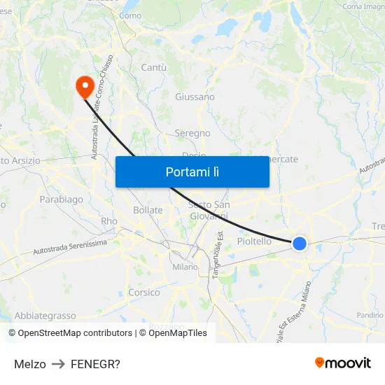 Melzo to FENEGR? map