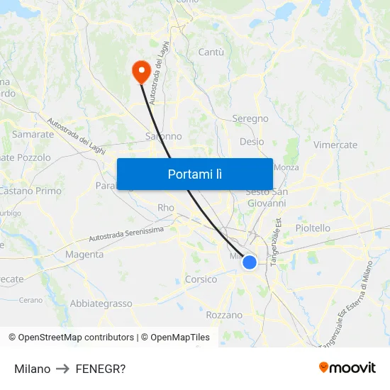 Milano to FENEGR? map