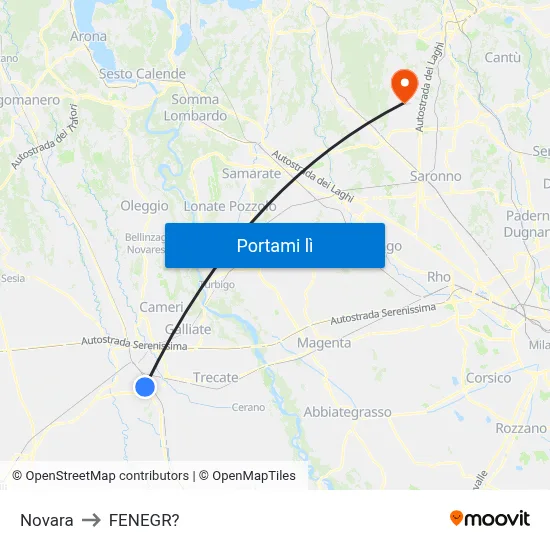 Novara to FENEGR? map