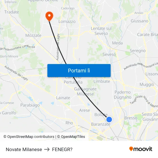 Novate Milanese to FENEGR? map