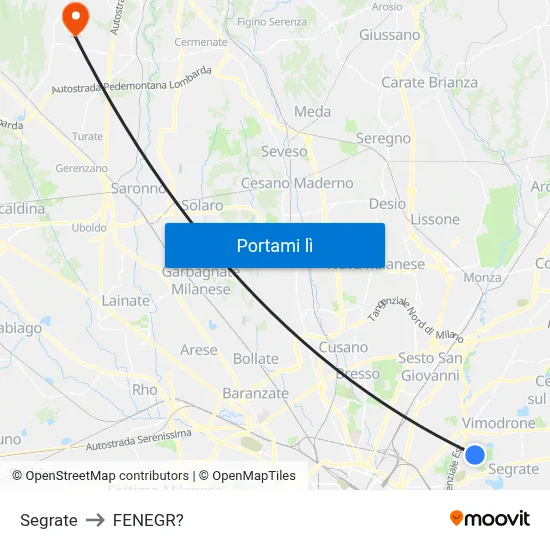 Segrate to FENEGR? map