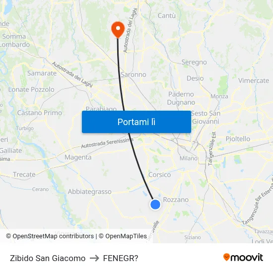 Zibido San Giacomo to FENEGR? map