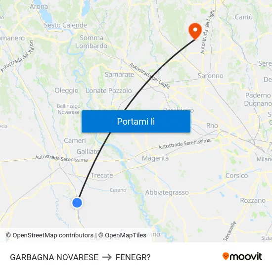 GARBAGNA NOVARESE to FENEGR? map