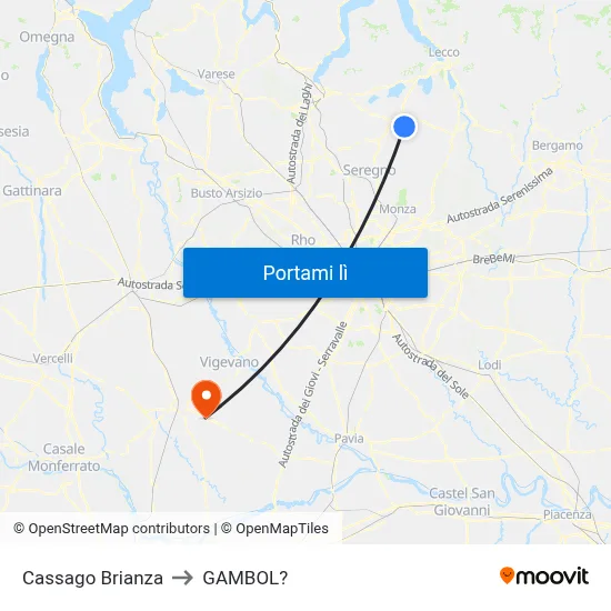 Cassago Brianza to GAMBOL? map