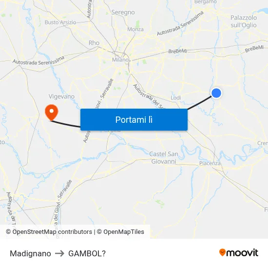 Madignano to GAMBOL? map