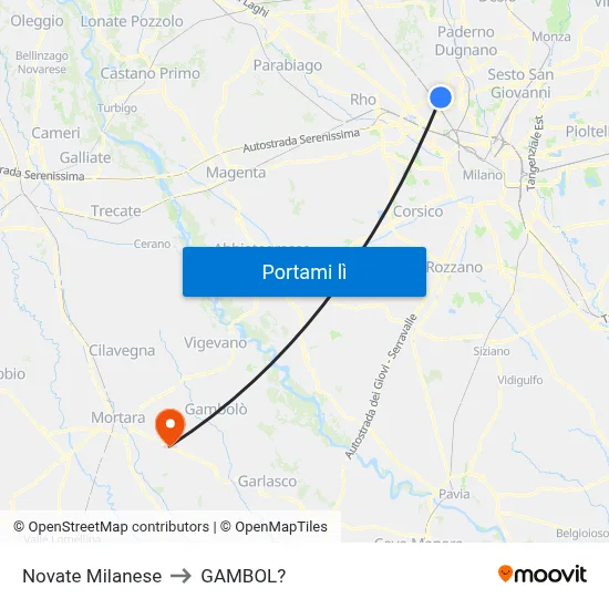 Novate Milanese to GAMBOL? map