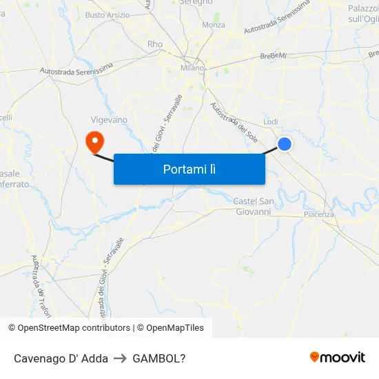 Cavenago D' Adda to GAMBOL? map