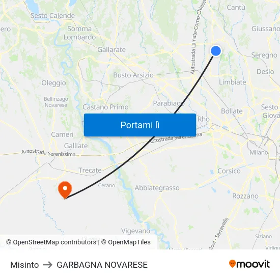 Misinto to GARBAGNA NOVARESE map