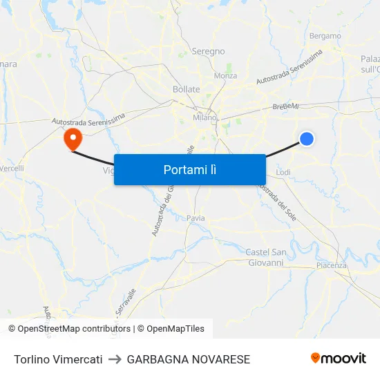 Torlino Vimercati to GARBAGNA NOVARESE map