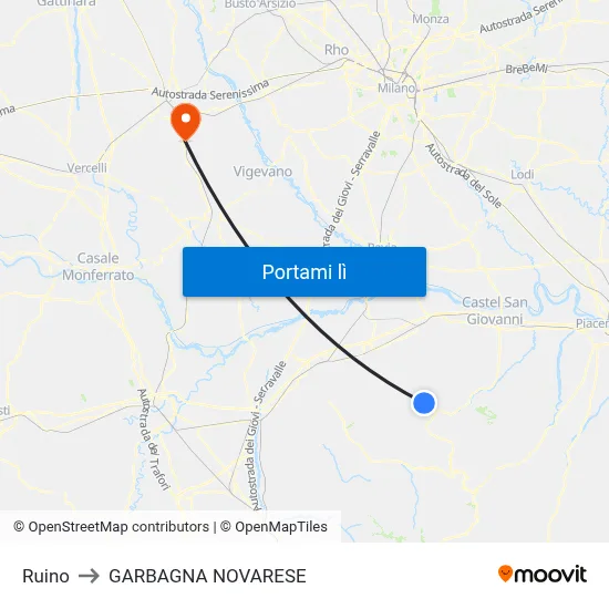 Ruino to GARBAGNA NOVARESE map