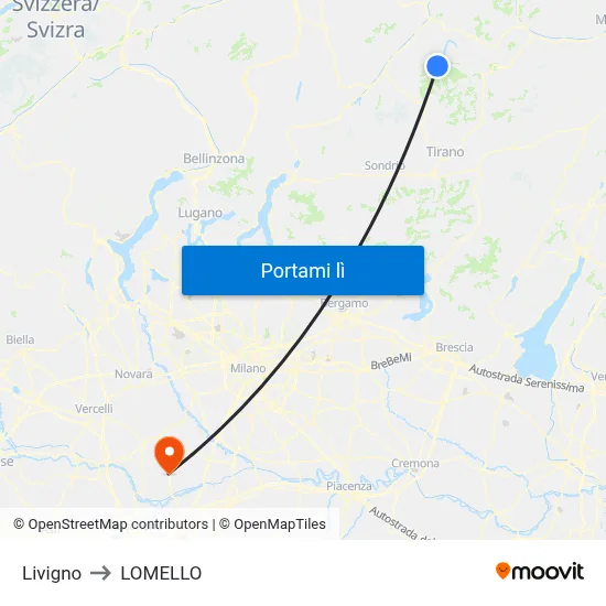 Livigno to LOMELLO map