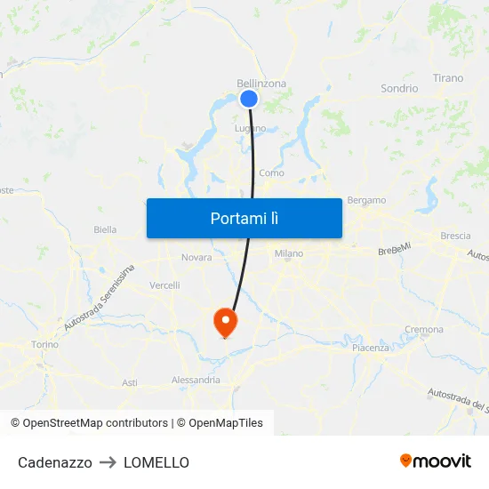 Cadenazzo to LOMELLO map