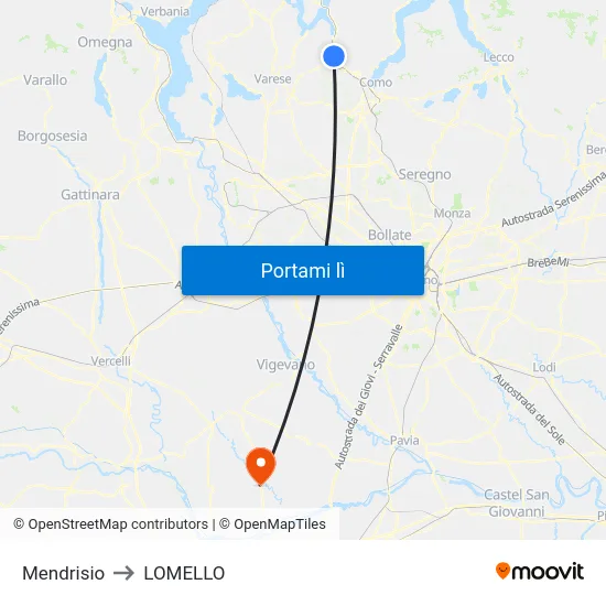 Mendrisio to LOMELLO map