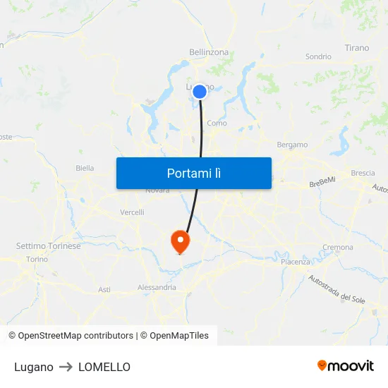 Lugano to LOMELLO map