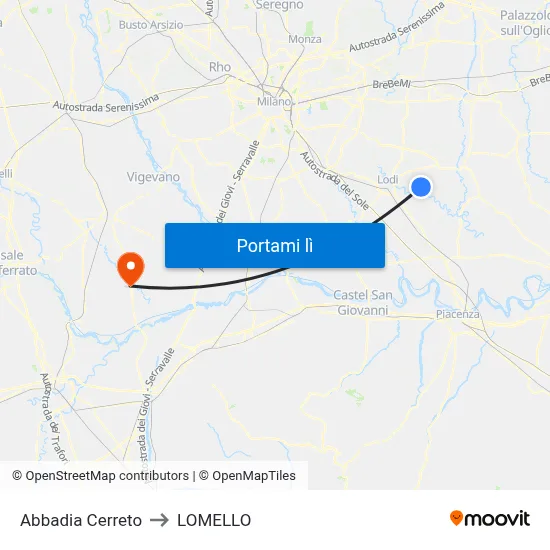 Abbadia Cerreto to LOMELLO map