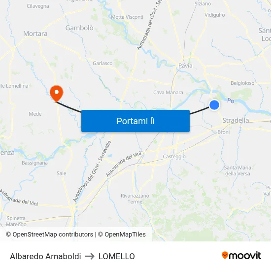 Albaredo Arnaboldi to LOMELLO map