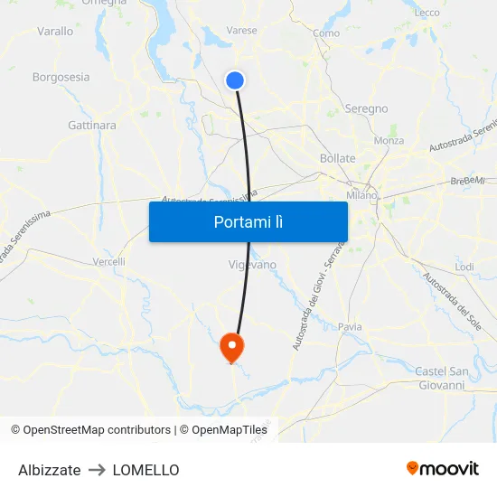 Albizzate to LOMELLO map