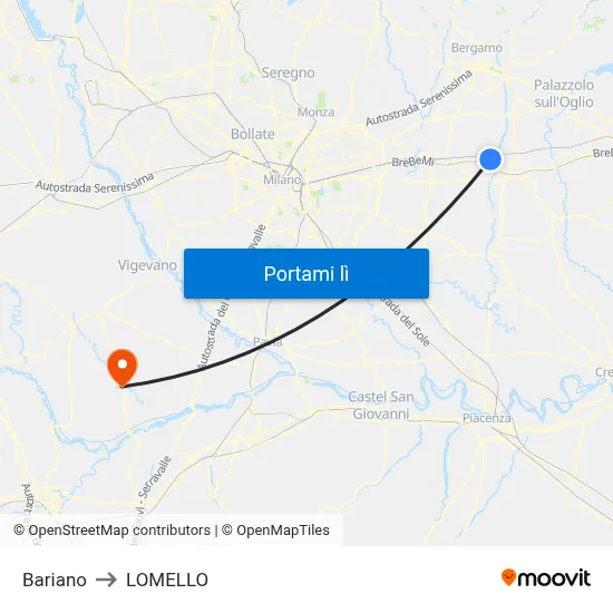 Bariano to LOMELLO map