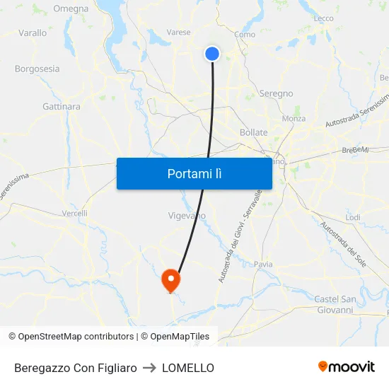 Beregazzo Con Figliaro to LOMELLO map