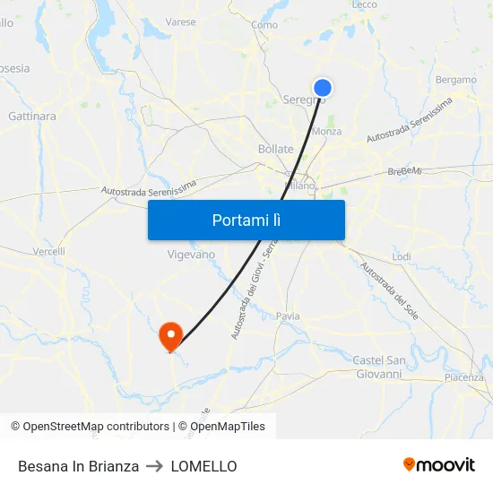 Besana In Brianza to LOMELLO map