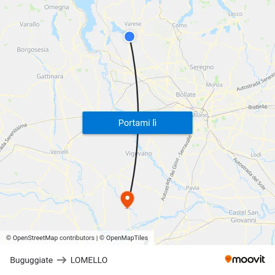 Buguggiate to LOMELLO map