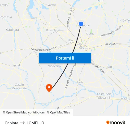 Cabiate to LOMELLO map