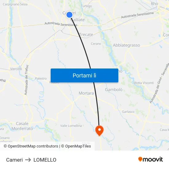 Cameri to LOMELLO map