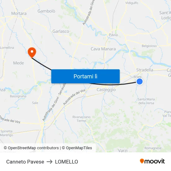Canneto Pavese to LOMELLO map