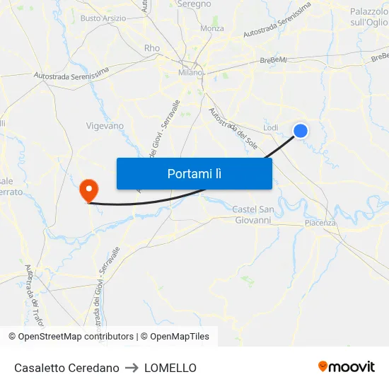 Casaletto Ceredano to LOMELLO map
