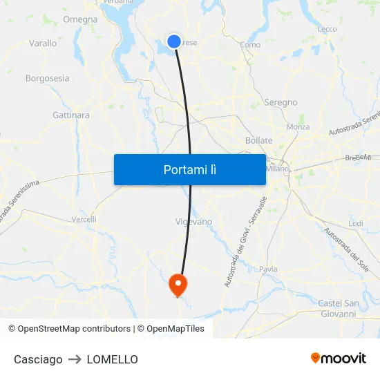 Casciago to LOMELLO map