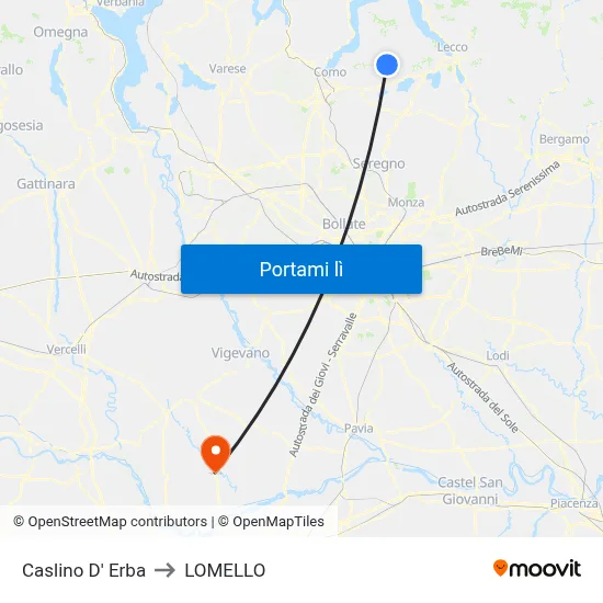 Caslino D' Erba to LOMELLO map