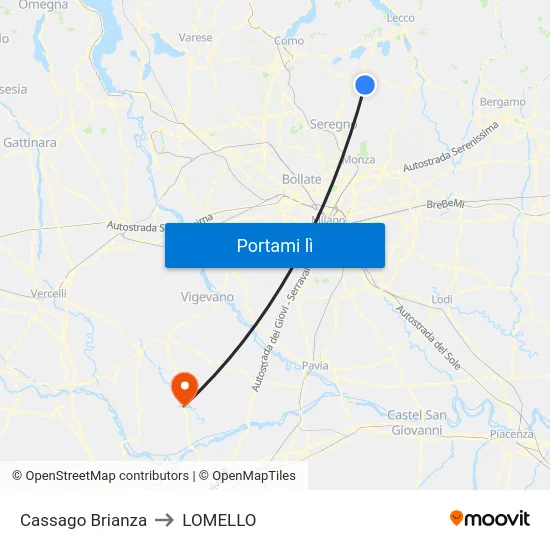 Cassago Brianza to LOMELLO map