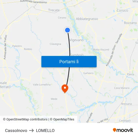 Cassolnovo to LOMELLO map