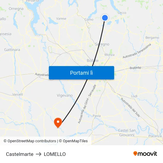 Castelmarte to LOMELLO map