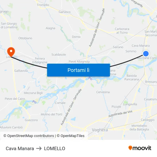 Cava Manara to LOMELLO map