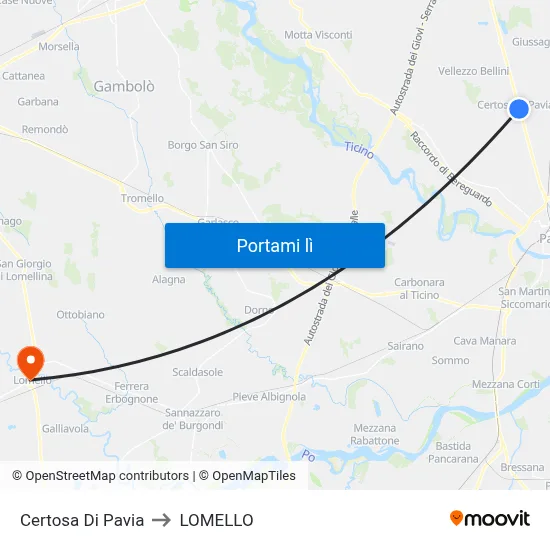 Certosa Di Pavia to LOMELLO map