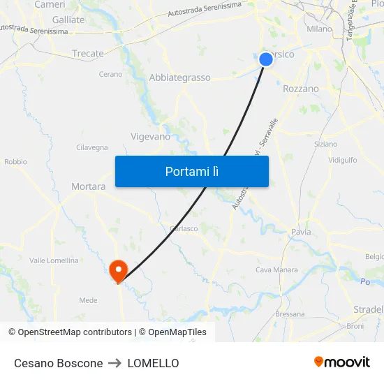 Cesano Boscone to LOMELLO map