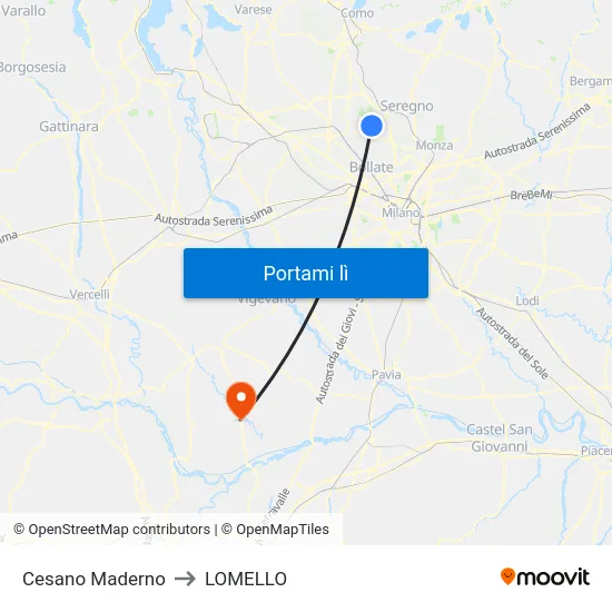 Cesano Maderno to LOMELLO map