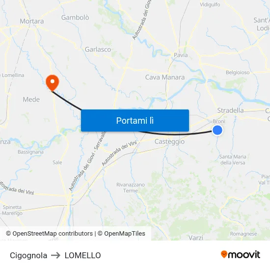 Cigognola to LOMELLO map
