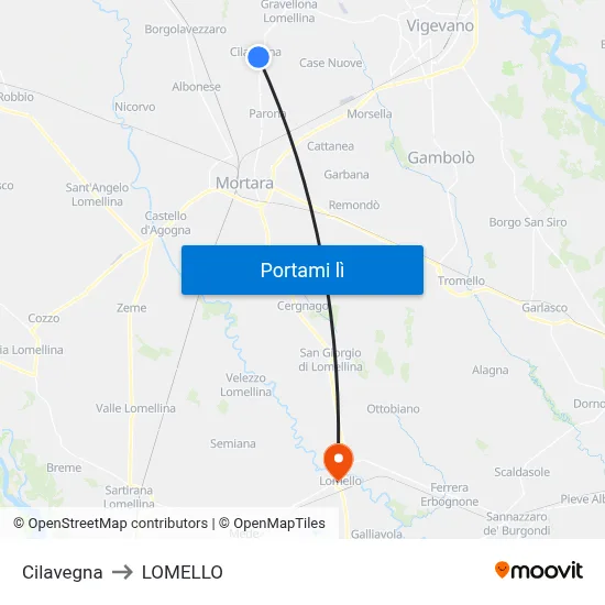 Cilavegna to LOMELLO map