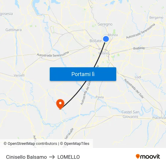 Cinisello Balsamo to LOMELLO map