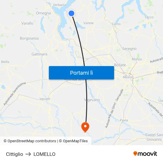 Cittiglio to LOMELLO map