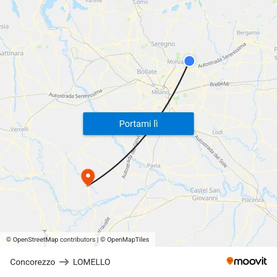 Concorezzo to LOMELLO map