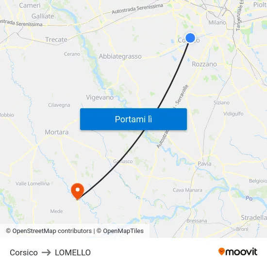 Corsico to LOMELLO map